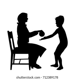 Vector silhouette of family on white background.