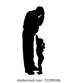 Vector silhouette of family on white background.