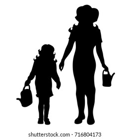 Vector Silhouette Of Family On White Background.