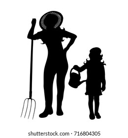 Vector silhouette of family on white background.
