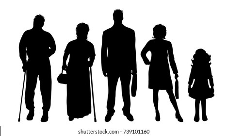 Vector silhouette of family on white background.