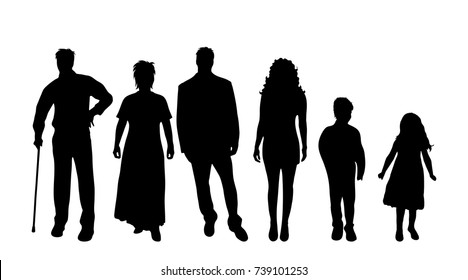 Vector silhouette of family on white background.