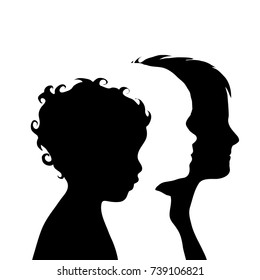 Vector silhouette of family on white background.