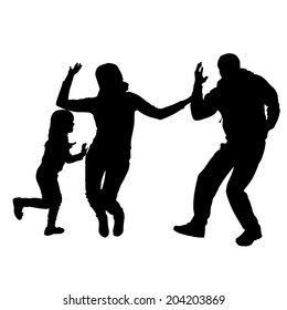 Vector silhouette of a family that dances on a white background.