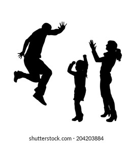Vector silhouette of a family that dances on a white background.