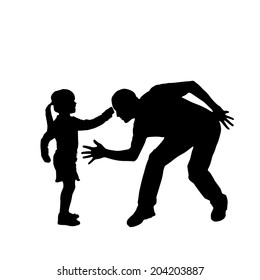 Vector silhouette of a family that dances on a white background.