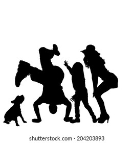 Vector silhouette of a family that dances on a white background.