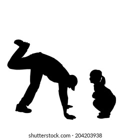 Vector silhouette of a family that dances on a white background.