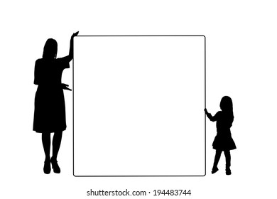 Vector silhouette of a family that holding a white signs.