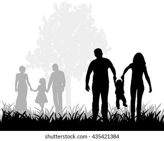 vector silhouette of family walking outdoors