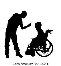 Vector silhouette of a family in a wheelchair.