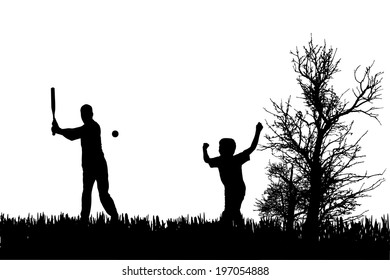 Vector Silhouette Of A Family Who Plays Baseball.