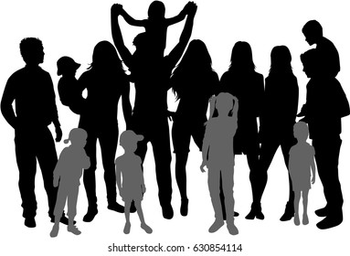 Vector silhouette of family.Group of people.