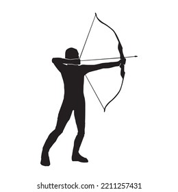 Vector Silhouette of a fantasy female warrior archer aiming at her target. equipped with a bow.