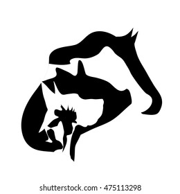 Vector silhouette of farm animal on white background.