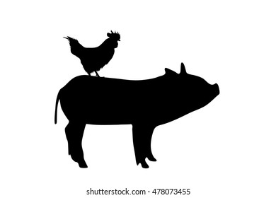 Vector silhouette of farm animal on white background.