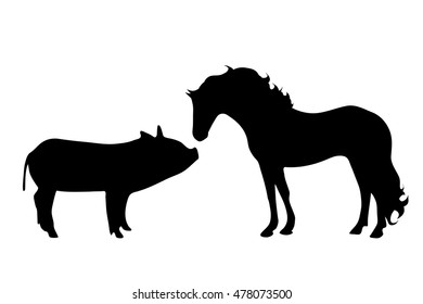 Vector silhouette of farm animal on white background.