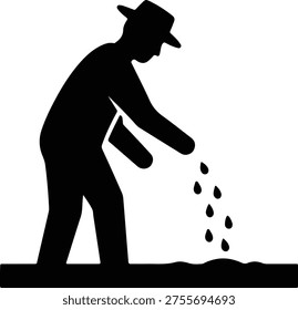 Vector silhouette of a farmer sowing seeds illustration