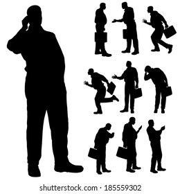 Vector silhouette of a fat man on a white background.