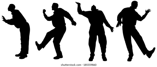 Vector silhouette of a fat man on a white background.