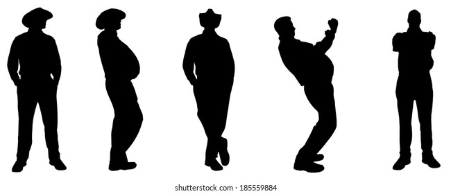 Vector silhouette of a fat man on a white background.