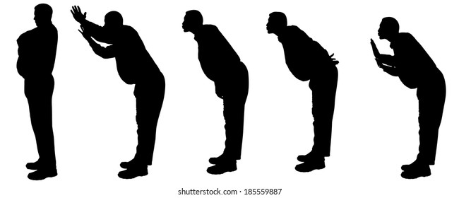 Vector silhouette of a fat man on a white background.