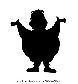 Vector Silhouette Of Fat Man On White Background.