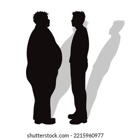 Vector silhouette of fat and slim men. Symbol of obesity and lifestyle on white background.