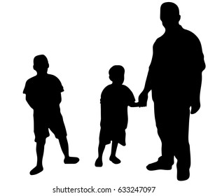 Vector silhouette of Father with children 