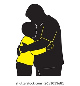 Vector silhouette of father hugging his son