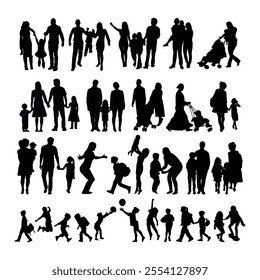 Vector silhouette of father mother and child family care each other