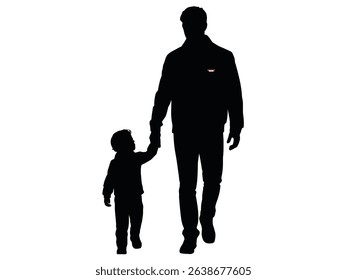 vector Silhouette of a father walking hand in hand with his son, silhouette of father and son