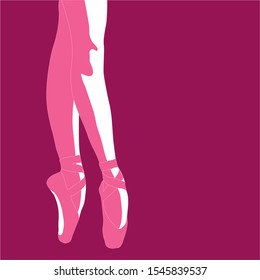 vector silhouette of the feet of a ballerina in pink colors