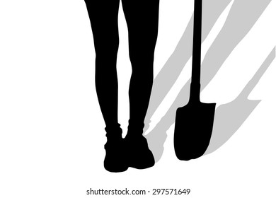 Vector silhouette of female feet on a white background.