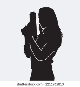 Vector silhouette of a female police agent wearing a uniform on a white background