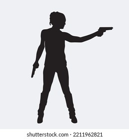 Vector silhouette of a female police agent wearing a uniform on a white background