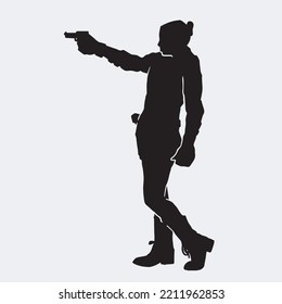 Vector silhouette of a female police agent wearing a uniform on a white background