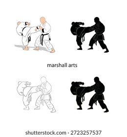 Una silueta de Vector de pelear contra dos personas, una Ilustración vectorial de artes marciales y una ilustración de una antigua forma de arte indio