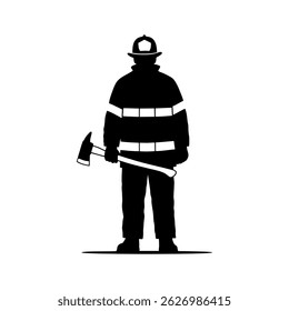 Vector silhouette of a firefighter in his uniform