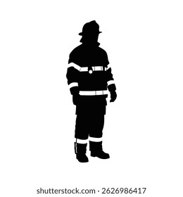 Vector silhouette of a firefighter in his uniform