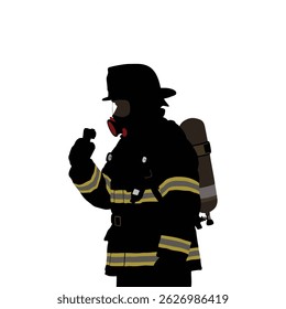 Vector silhouette of a firefighter in his uniform