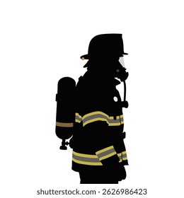 Vector silhouette of a firefighter in his uniform