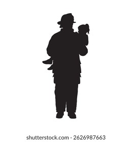 Vector silhouette of a firefighter holding a small child