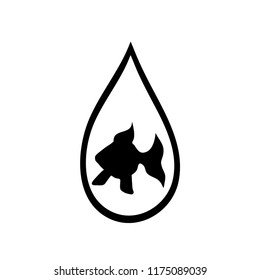 Vector silhouette of the fish in the drop on white background.