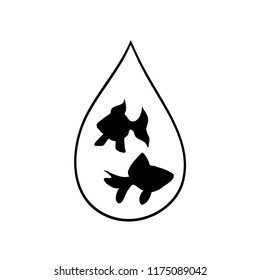 Vector silhouette of the fish in the drop on white background.