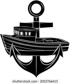 Vector silhouette of fishing boat with anchor