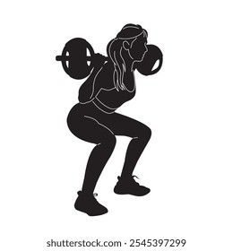 Vector silhouette of a fitness girl lifting weights back muscles, woman Squatting with weights