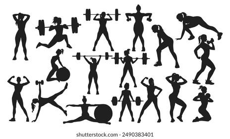 Vector silhouette of fitness woman on white background