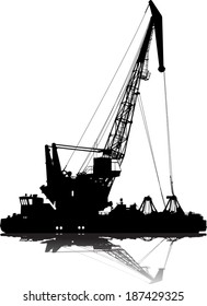 Vector silhouette of floating port crane