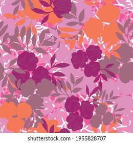 Vector silhouette floral seamless pattern on a textured background. Perfect for gift wrap, wedding cards, invitation, fabric, wallpaper, scrapbooking and other design projects. 